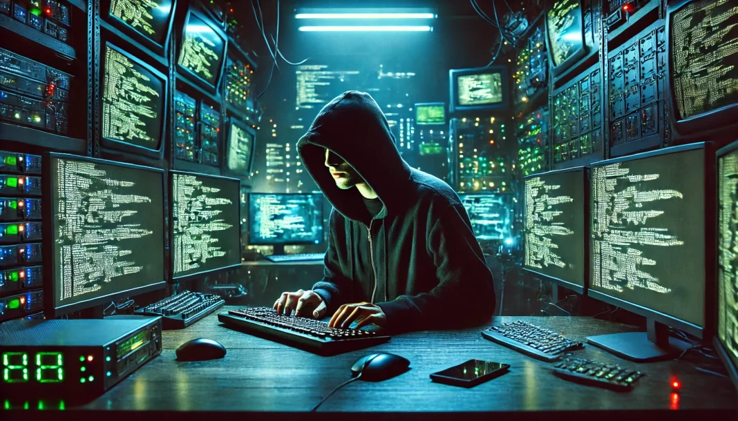 hacker writing a code